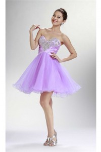 Fashion Strapless Short Lilac Tulle Beaded Cocktail Tutu Prom Dress