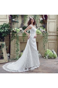 Fitted Sweetheart Lace Straps Wedding Dress With Train