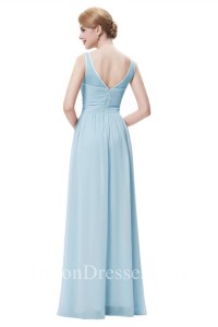 Glamour Boat Neck Sleeveless Long Light Blue Chiffon Beaded Prom Dress Back