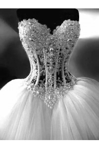 Gorgeous Ball Gown Sweetheart See Through Tulle Pearl Beaded Corset Wedding Dress