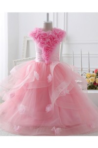 Lovely Ball Gown Pink Tulle Ruffle Flower Girl Party Prom Dress