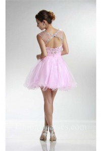 Lovely Ball Scoop Neck Cut Out Back Light Pink Tulle Beaded Prom Dress