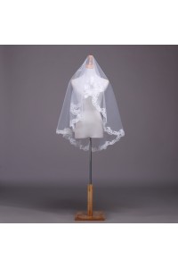 One Tier Tulle Lace Beaded Edge Wedding Bridal Elbow Veil