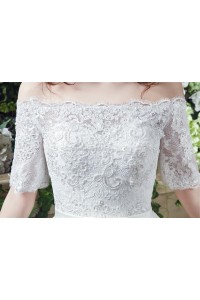 Lace Sleeves Wedding Dress With Bow Belt