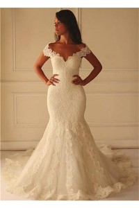 Sexy Mermaid Off The Shoulder Vintage Lace Wedding Dress Cut Outs Back