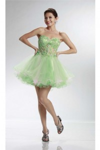 Sexy Sweetheart Short Green And Pink Tulle Beaded Tutu Prom Dress