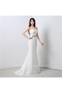 Stunning Mermaid Strapless Corset Back Lace Wedding Dress With Crystals Sash