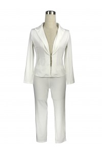 Sexy White Long Sleeve Club Two Piece Women Suit