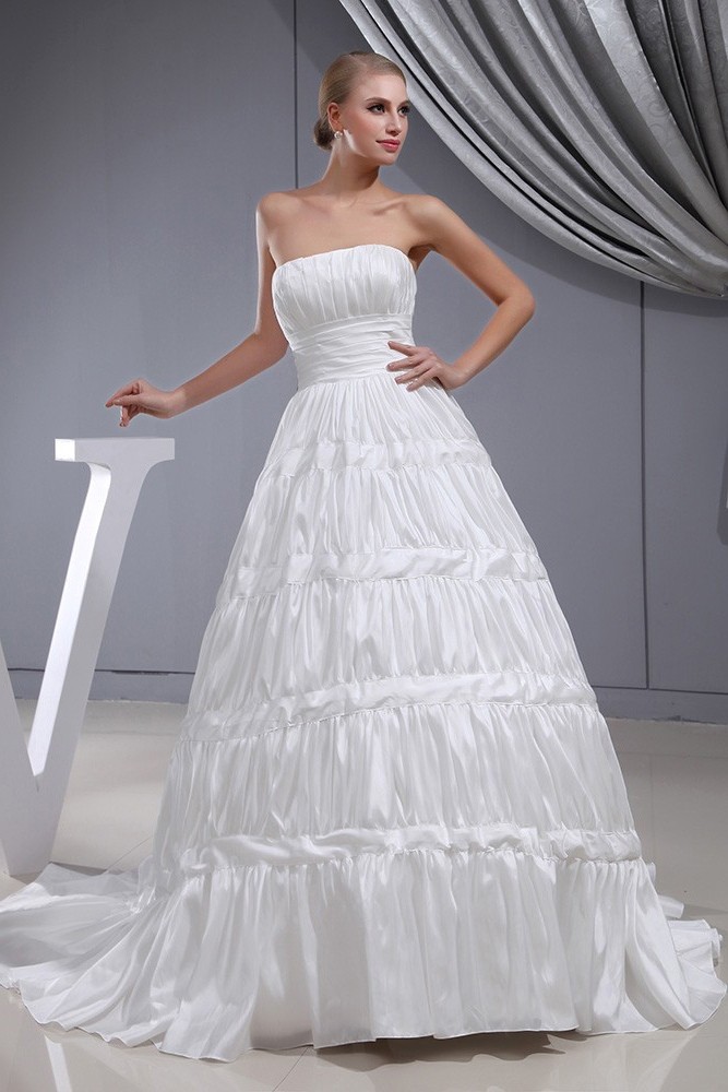 Simple Ball Gown Strapless Ruched Taffeta Wedding Dress